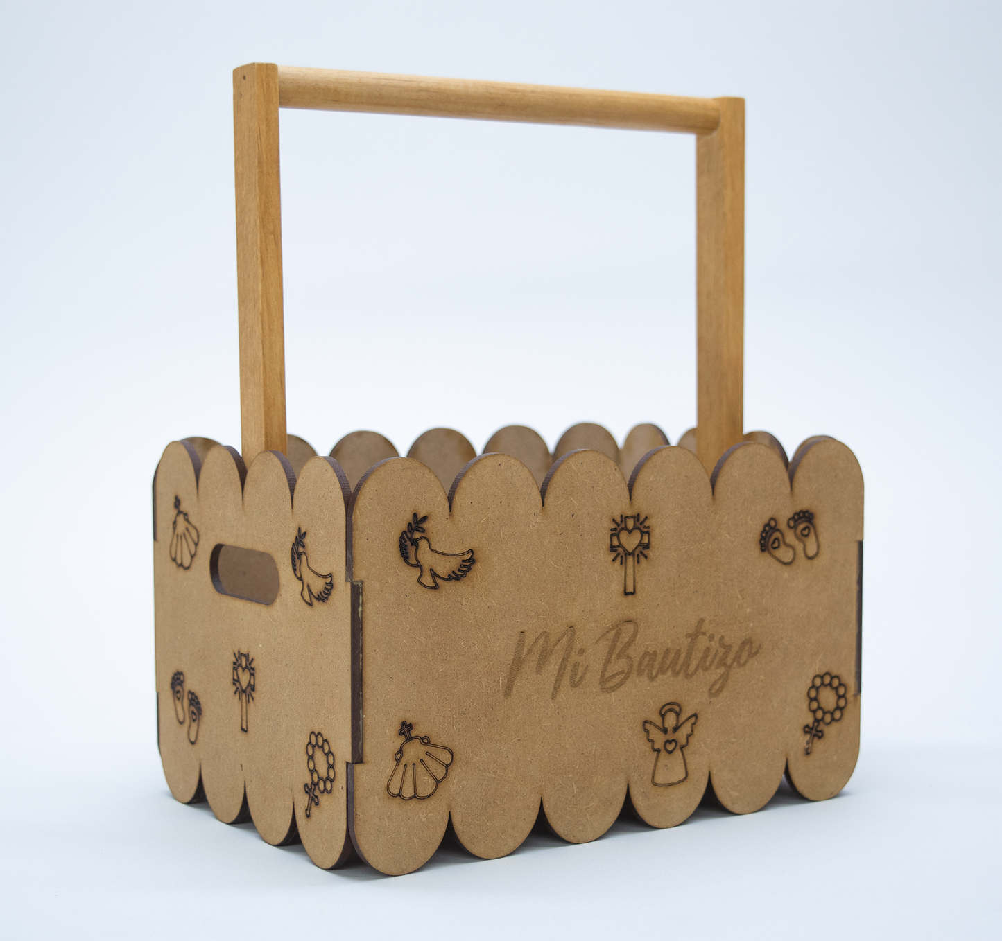 Kit Vela Canasta Madera Bautizo Niña Color Hueso - Rosa