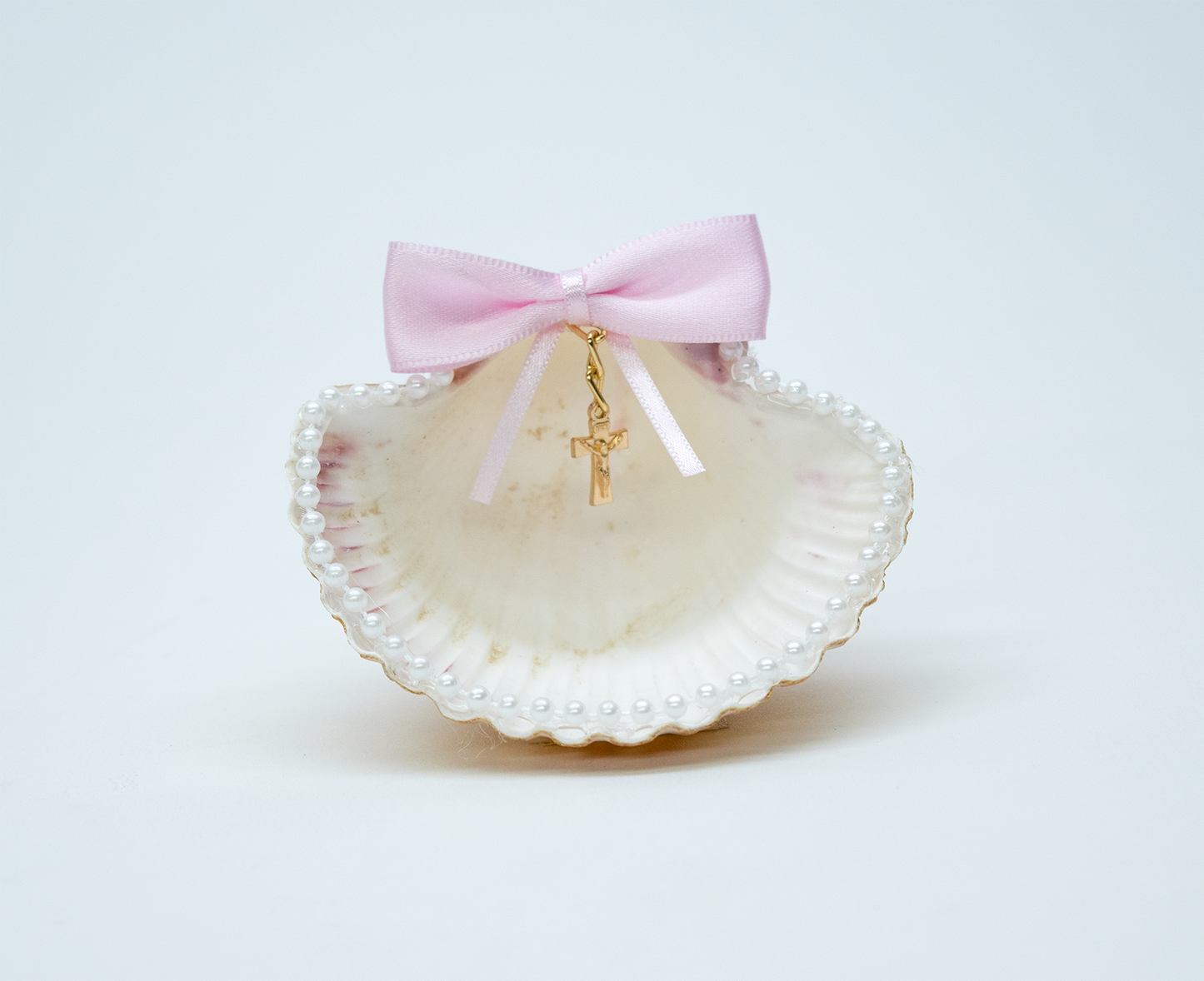 Kit Vela Canasta Madera Bautizo Niña Color Hueso - Rosa