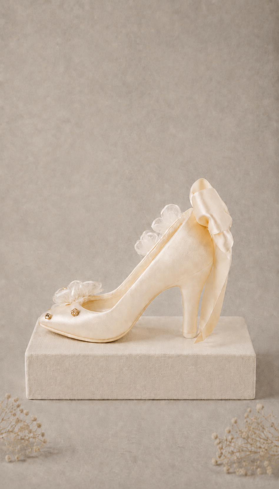 Pedichera zapatilla boda Mod 30B - vista lateral con flores y cadena dorada