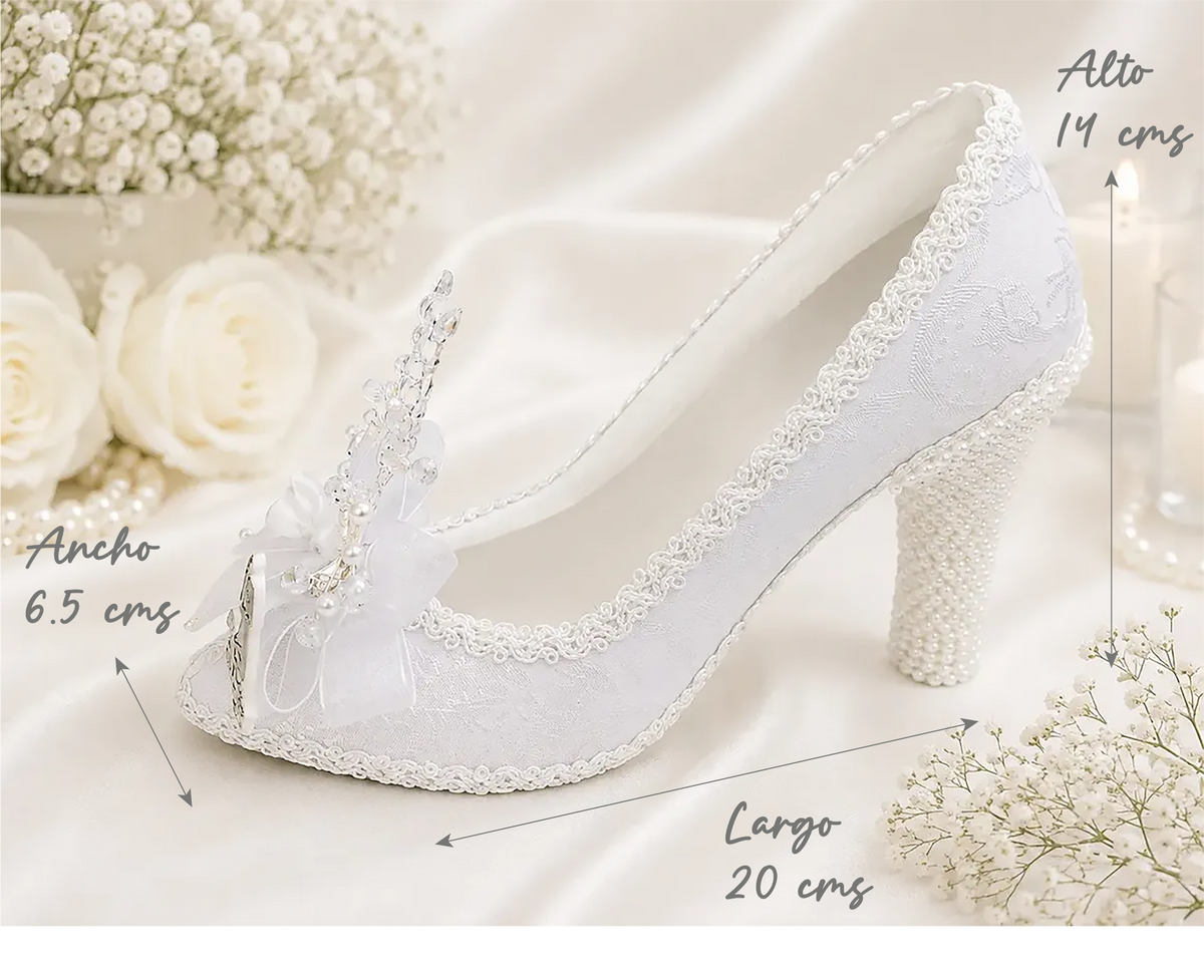 Pedichera Zapatilla Boda Mod 28 - Tacón con perlas