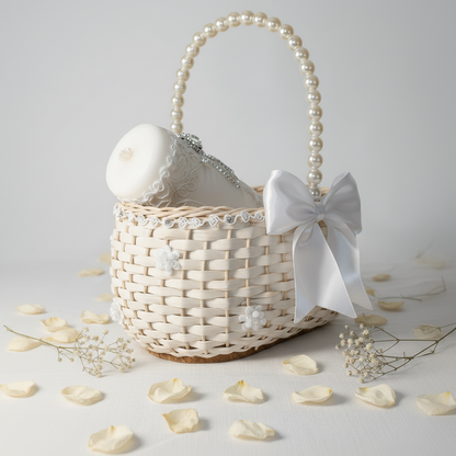Kit Bautizo Canastita Mimbre de Angelita Color Blanco