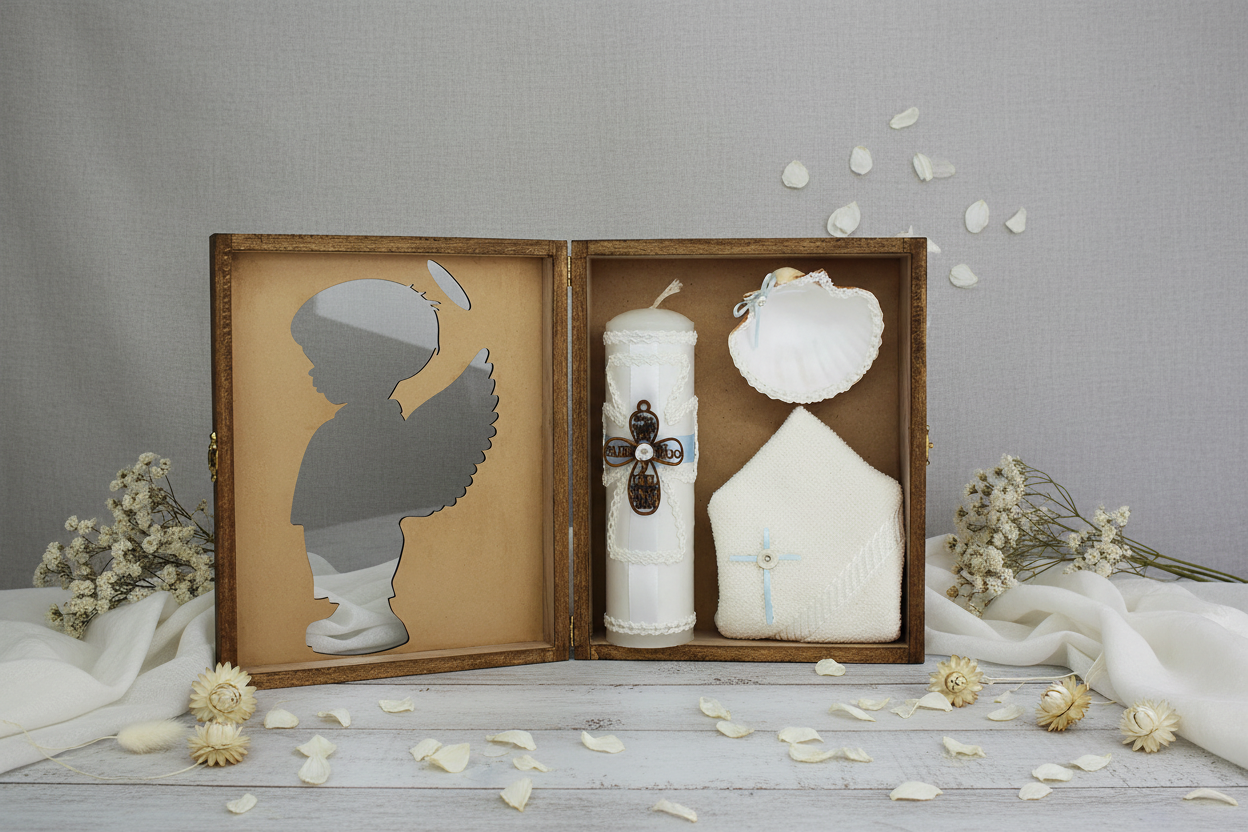 Kit Bautizo Estuche Caja de Madera Niño