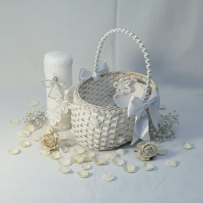 Kit Bautizo Canastita Mimbre de Angelita Color Blanco