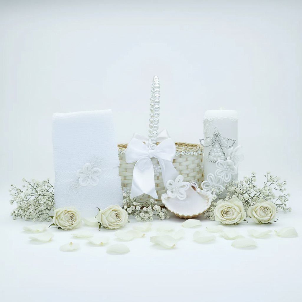 Kit Bautizo Canastita Mimbre de Angelita Color Blanco