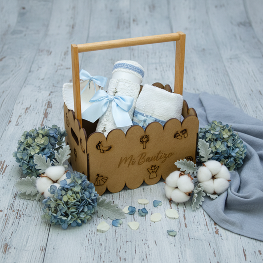 Kit Vela Canasta Madera Bautizo Niño