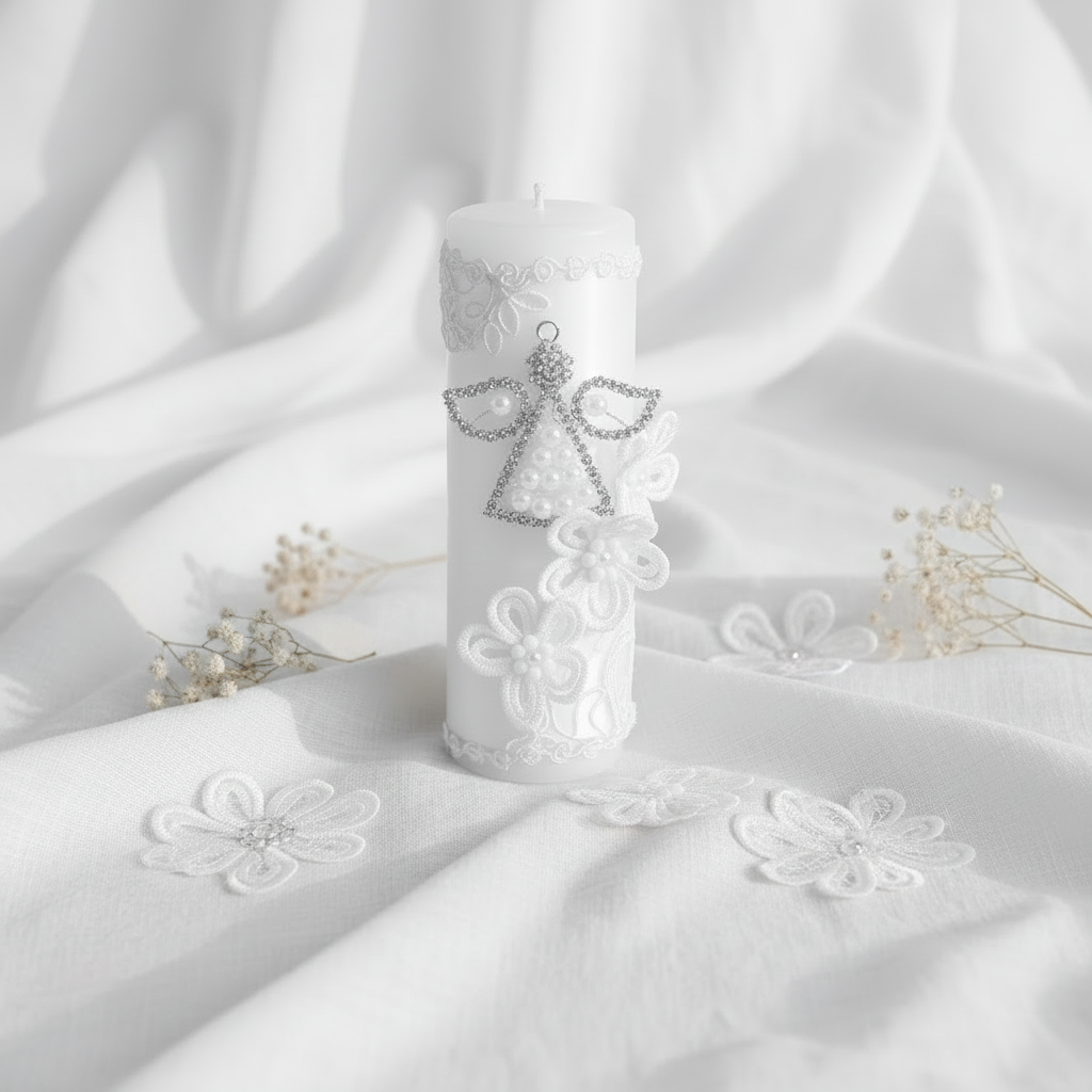 Kit Bautizo Canastita Mimbre de Angelita Color Blanco